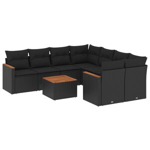 vidaXL Salon de jardin 9 Pièces avec coussins noir résine tressée