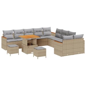 vidaXL Ensemble de canapé de jardin avec coussin Beige Poly rotin