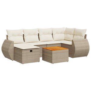vidaXL Salon de jardin avec coussins 7 Pièces beige résine tressée