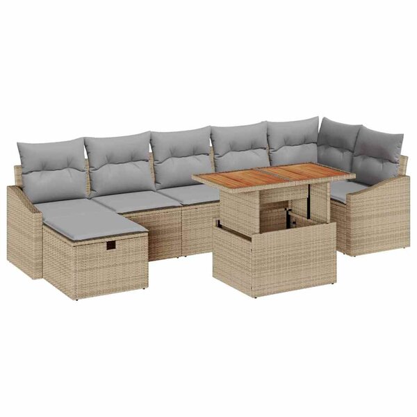 vidaXL Ensemble de canapé de jardin avec coussin 8 Pièces Beige polyrotin