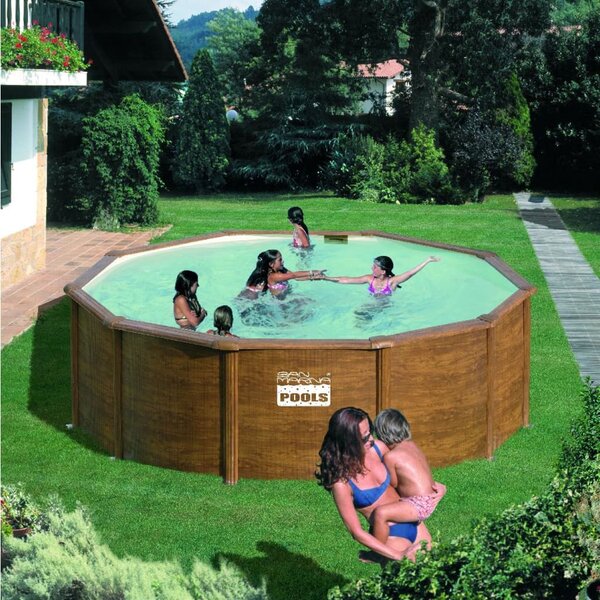 Piscine ronde 2.40mx1.20 décoré bois avec renforts