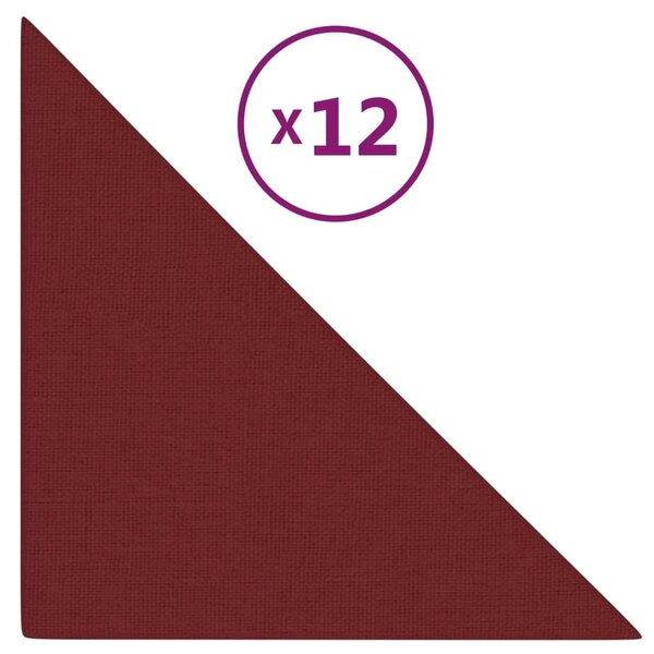 vidaXL Panneaux muraux 12 Pièces Rouge bordeaux 30x30 cm Tissu 0 54 m²