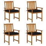 vidaXL Chaises de jardin avec coussins lot de 4 Bois d'acacia massif