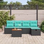 vidaXL Ensemble de canapé de jardin avec coussin 6 Pièces Noir Poly rotin