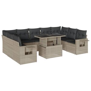vidaXL Salon de jardin avec coussins 10 Pièces gris clair résine tressée