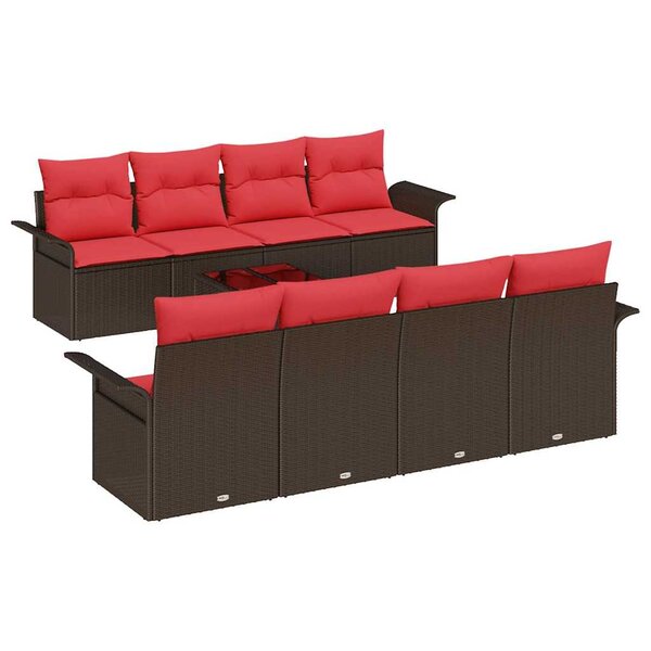 vidaXL Ensemble de canapé de jardin 9 Pièces Beige et Rouge polyrotin