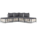 vidaXL Salon de jardin 5 Pièces avec coussins anthracite résine tressée