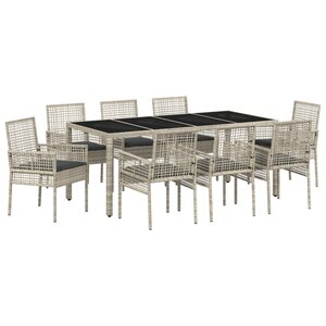 Ensemble de salle à manger de jardin 9 pièces vidaXL en poly rattan gris clair