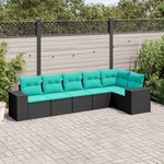 vidaXL Salon de jardin 6 Pièces avec coussins noir résine tressée