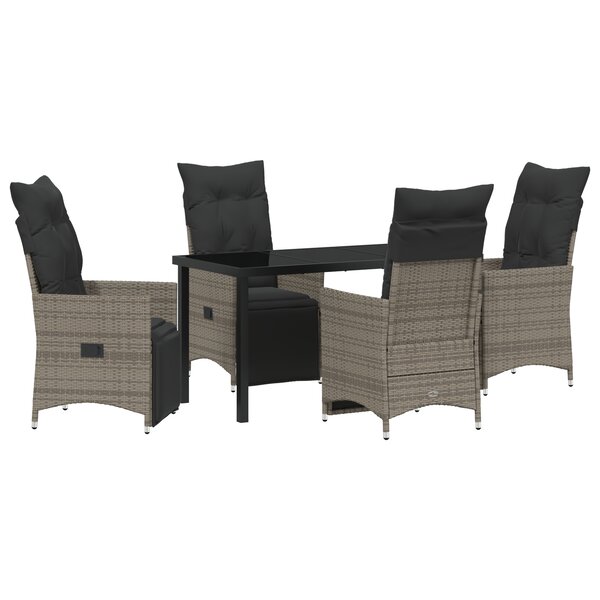 vidaXL Ensemble de salle à manger de jardin de 5 pièces avec coussins gris en poly rattan