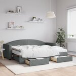 vidaXL Lit de jour avec gigogne et tiroirs gris foncé 80x200 cm tissu