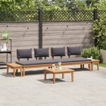 vidaXL Ensemble de banc de jardin avec coussin 5 Pièces Brun  Gris