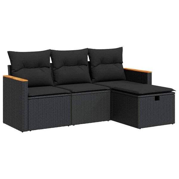 vidaXL Salon de jardin 4 Pièces avec coussins noir résine tressée