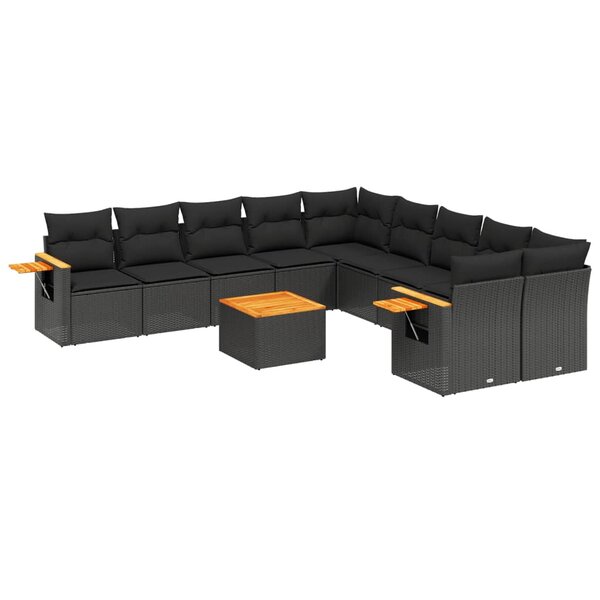 vidaXL Salon de jardin 11 Pièces avec coussins noir résine tressée