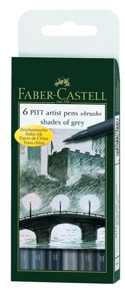 Etui de 6 PITT artist pen Stylo à encre de chine 6 nuances de Gris FABER-CASTELL