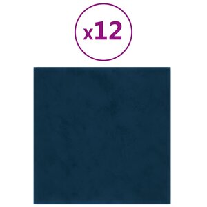 vidaXL Panneaux muraux 12 Pièces Bleu 30x30 cm Velours 1 08 m²