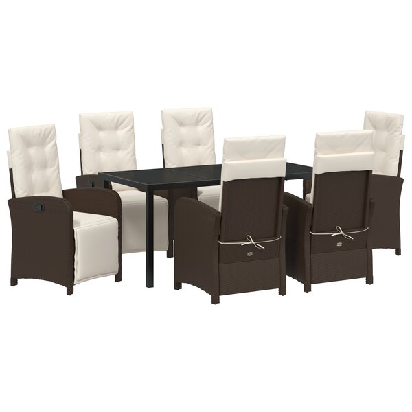 vidaXL Ensemble de salle à manger de jardin 7 pièces avec coussins en poly rotin marron