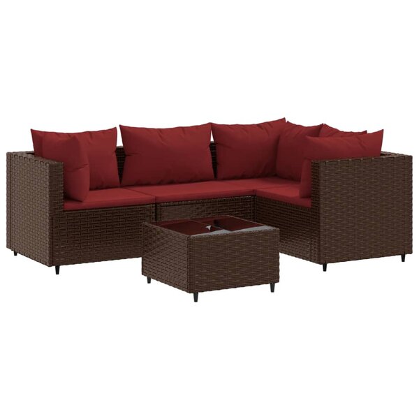 vidaXL Salon de jardin 5 Pièces avec coussins Marron Résine tressée