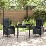 vidaXL Ensemble de salle à manger pour jardin 3 Pièces Noir Poly rotin