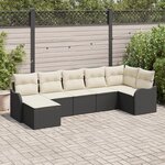 Ensemble de canapés de jardin 7 pièces avec coussins en poly rotin noir