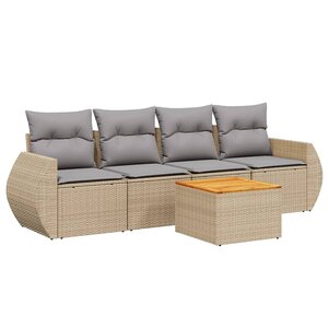 vidaXL Salon de jardin avec coussins 5 Pièces beige résine tressée