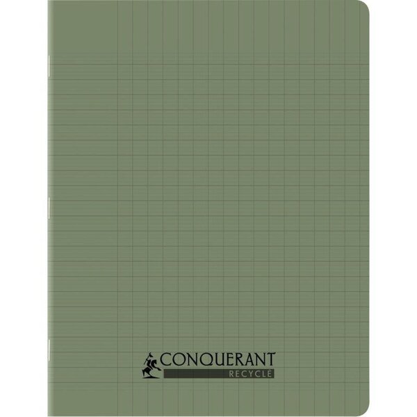 Cahier recyclé et recyclable  96 pages seyès 90 g  couverture polypropylène vert  format 17 x 22 cm CONQUERANT