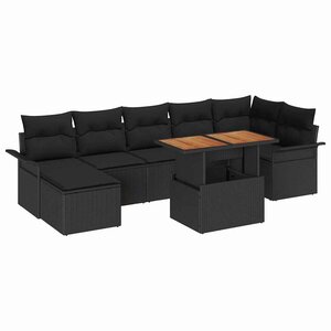 vidaXL Ensemble de canapé de jardin 8 Pièces Noir Poly rotin