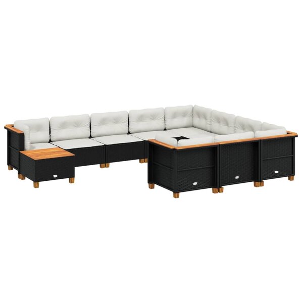 vidaXL Salon de jardin 11 Pièces avec coussins noir résine tressée