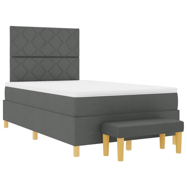 vidaXL Lit à ressorts avec matelas et banc gris foncé 120x200 cm tissu