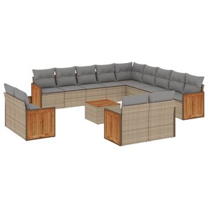 vidaXL Salon de jardin avec coussins 14 Pièces beige résine tressée