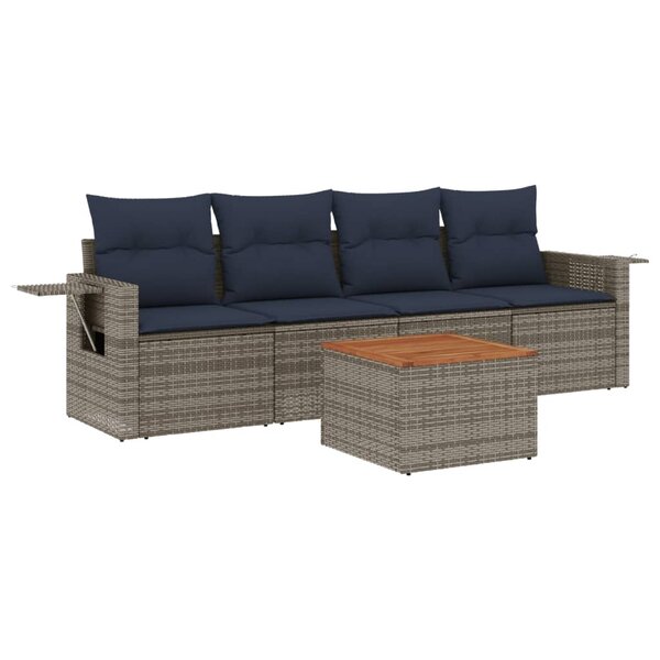 vidaXL Salon de jardin 5 Pièces avec coussins gris résine tressée