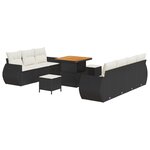 Canapé de Jardin 10 pièces avec Coussins en Poly Rattan Noir