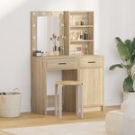 Set de coiffeuse 2 pièces avec LED en chêne sonoma en bois d'ingénierie