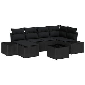 vidaXL Ensemble de canapé de jardin 7 Pièces Noir 264 x 154 x 85 cm