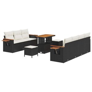 vidaXL Ensemble de canapé de jardin avec coussin 10 Pièces Noir et crème