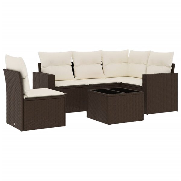 vidaXL Salon de jardin avec coussins 6 Pièces marron résine tressée