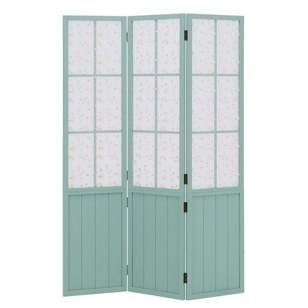 Paravent turquoise 3 panneaux en bois  Style champêtre à motif floral