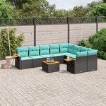 vidaXL Salon de jardin 10 Pièces avec coussins noir résine tressée