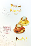 69-3145 Carte Départ Retraite Profite Prendre le temps de vivre Cafés Gourmands Peinture Aquarelle - Finitions Dorure Or Doré + Gaufrage en Relief +1 Enveloppe Format 12x17cm - Fabriqué en Europe