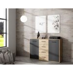 Buffet Particules mélaminé - chêne et noir - 2 portes + 4 tiroirs - 122 6 x 34 2 x 81 7 cm