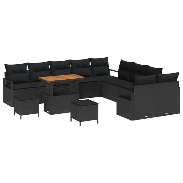 vidaXL Ensemble de canapé de jardin avec coussin 13 Pièces Noir