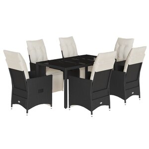 vidaXL Ensemble à manger de jardin coussins 7Pièces Noir Résine tressée