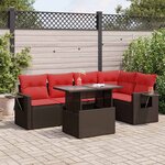 vidaXL Salon de jardin avec coussins 6Pièces marron résine tressée acacia