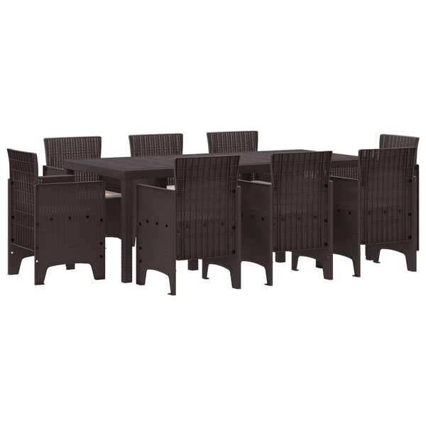 vidaXL Ensemble de salle à manger 9 pièces avec coussins en rotin marron poly
