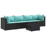 vidaXL Salon de jardin 5 Pièces avec coussins Noir Résine tressée