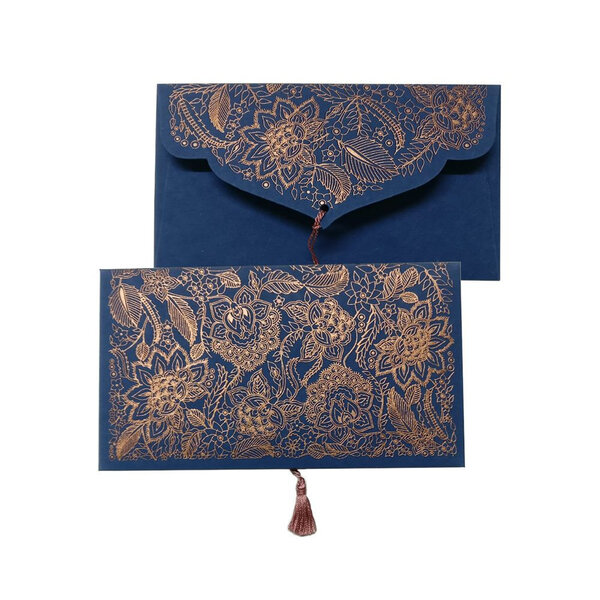 Carterie Pondichery Enveloppe cadeau 19x10cm Bleu Cuivré
