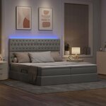 vidaXL Lit de rangement LED avec matelas Gris clair 200 x 200 cm Tissu