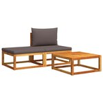 vidaXL Ensemble de canapés de jardin 3 pièces avec coussins  bois d'acacia et corde