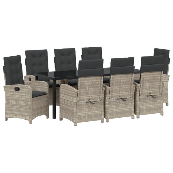 vidaXL Set de jardin de 9 pièces avec coussins en rotin poly gris clair