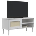 vidaXL Meuble TV SENJA aspect rotin blanc 106x40x49cm bois massif pin